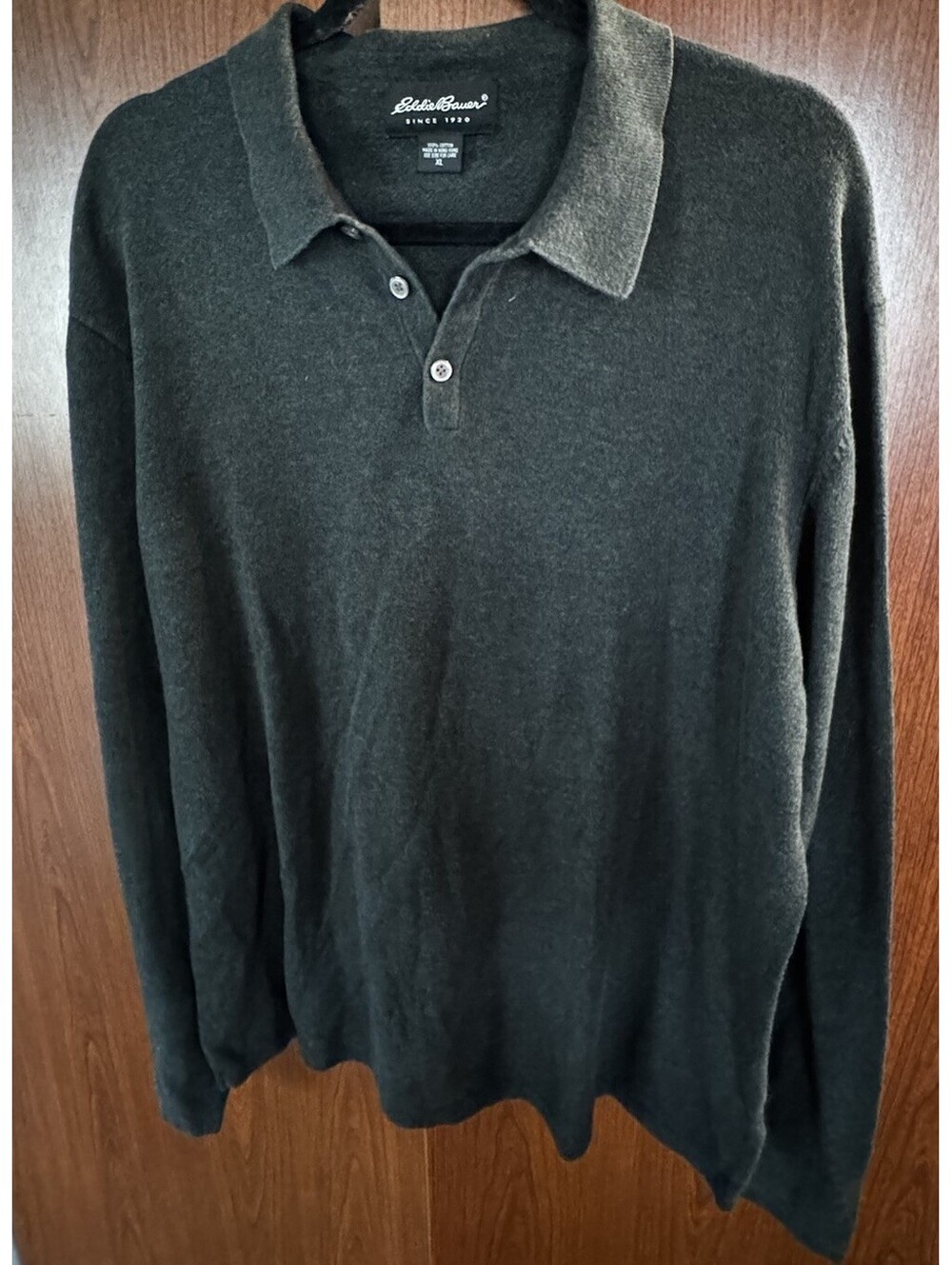 Vintage Eddie Bauer Men XL Black Knit Long Sleeve Polo Shirt Australian Made Y2K
